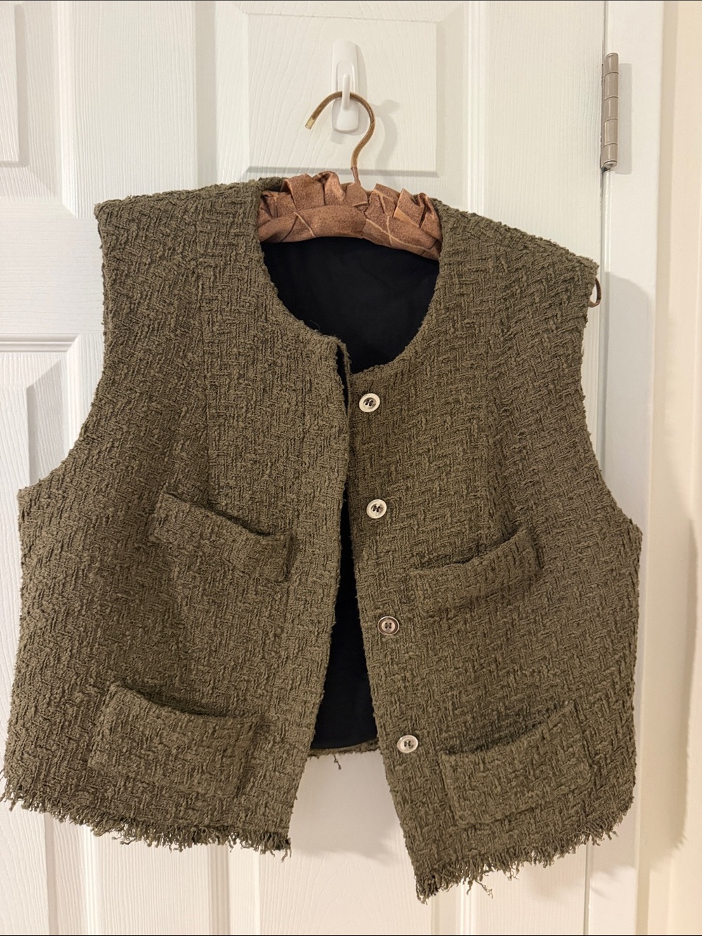 IRO Cropped Tweed Vest in Olive Brown